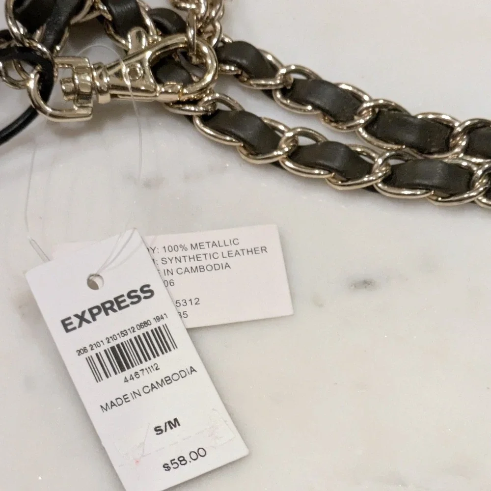 Express Double Rope Faux Leather‎ Chain Belt S/M Black Gold Indie Sleaze
